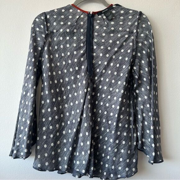 SMYTHE Bardot Polka Dot Blouse Navy/Rust - Picture 9 of 10